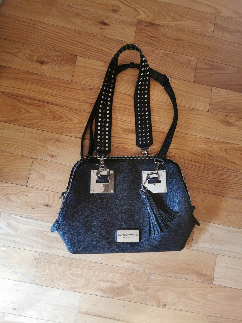 Marc New York Black Stud-Accent Satchel hand bag purse
